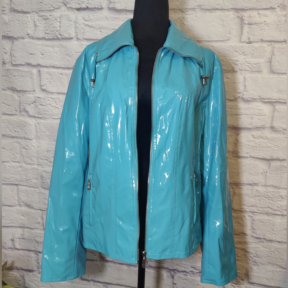 Pamela McCoy teal Patent Leather Jacket